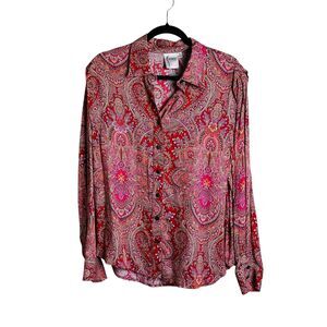 Finley Shirt Womens Medium Paisley Button Up Long Sleeve Made USA Blouse Top